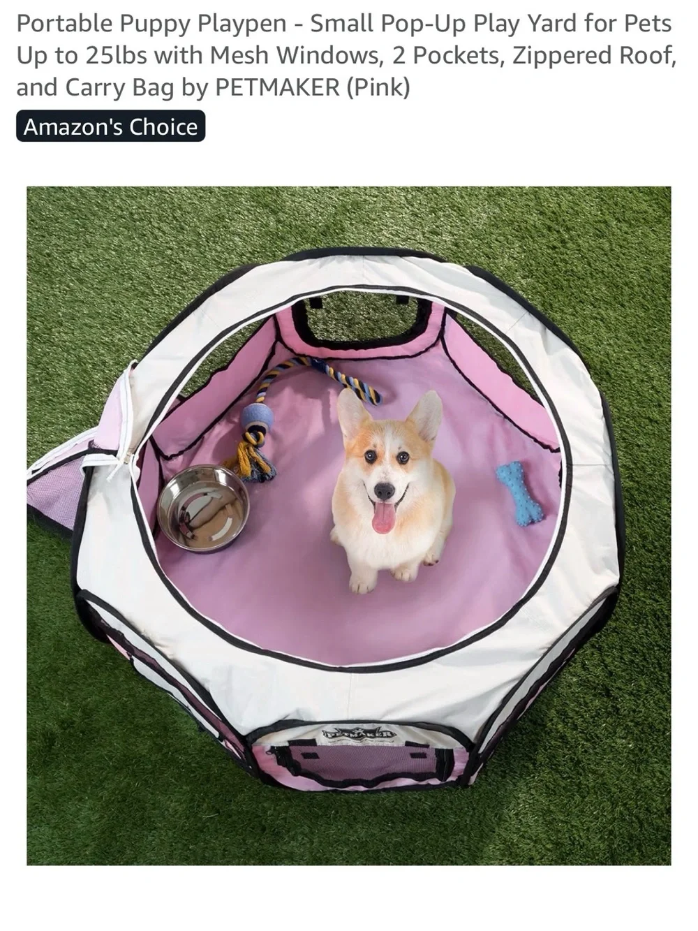 Pet Maker Portable Puppy Playpen - Small Pop-Up to 25lbs PINK